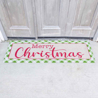 Gingham Christmas Coir Doormat