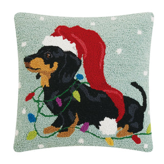 Dachshund Santa Hat Pillow