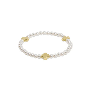 Signature Cross Pearl Pattern 4mm Bead Bracelet Gold