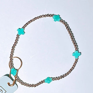 egirl Signature Cross Small Gold Pattern 2mm Bead Bracelet- Turquoise