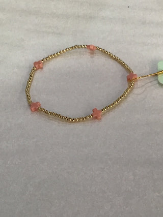 Signature Cross Small Gold Pattern 2mm Bead Bracelet- Pink