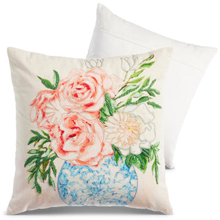 18" EMBROIDERED FLORAL PILLOW