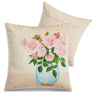 16" EMBROIDERED FLORAL PILLOW