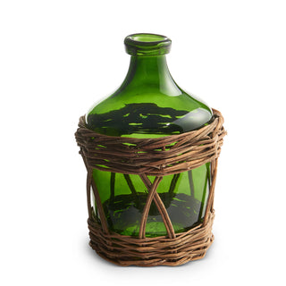 10” Green Demijohn Bottle in Basket