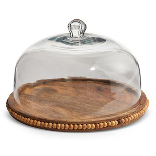 11.5” Wood Beaded Tray with Cloche