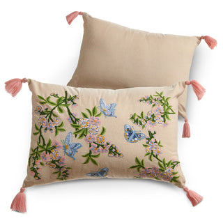 20” Butterfly and Floral Tassel Pillow