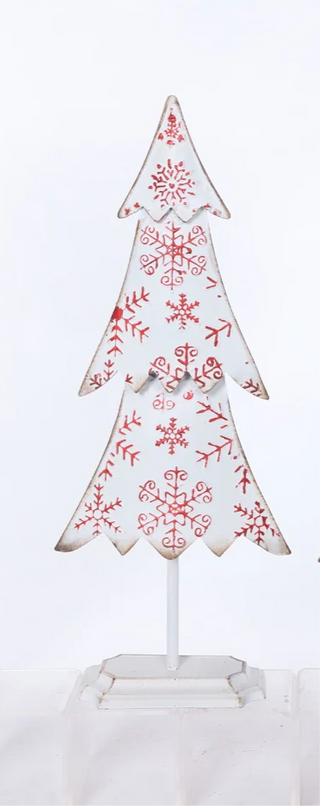 White Metal Red Snowflake Embossed Tree