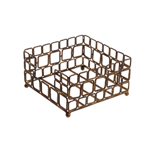 Cocktail Napkin Holder Square Links Aged Gold