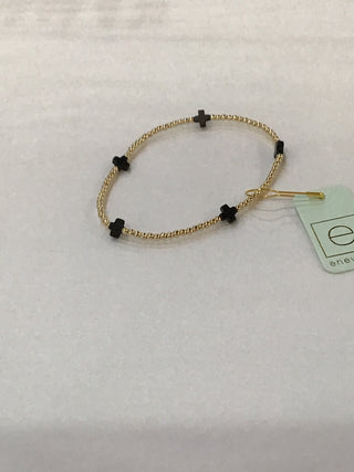 Signature Cross Small Gold Pattern 2mm Bead Bracelet- Onyx