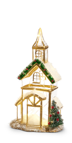 9" LIGHTED GOLD CHURCH