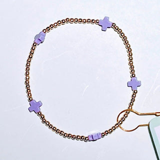 Signature Cross Small Gold Pattern 2mm Bead Bracelet- Purple