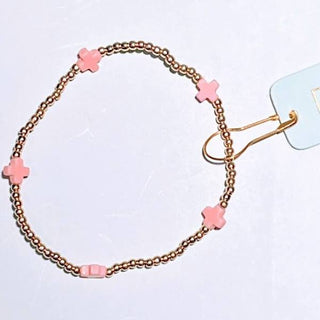 Signature Cross Small Gold Pattern 2mm Bead Bracelet- Bright Pink