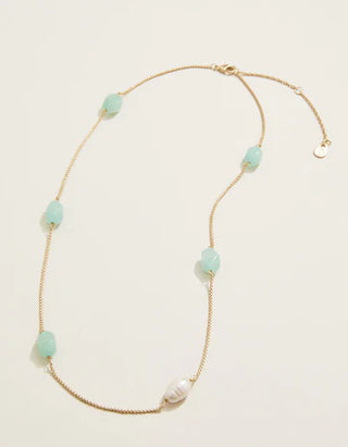 Stone Station Necklace 18" Jade/Pearl