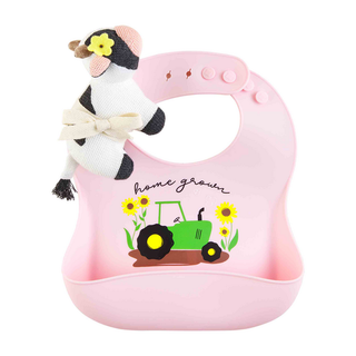 Pink Farm Bib And Rattle Set