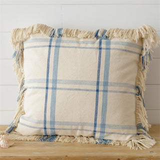 Pillow- Blue Plaid with Fringe