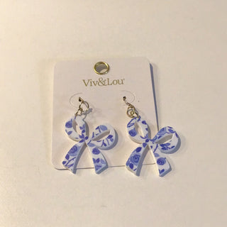Blue Floral Bow Earrings