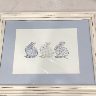 Blue and White Bunny Framed Picture