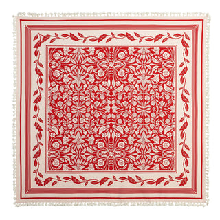 56” Red And White Square Table Cloth