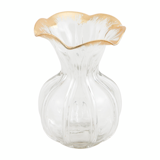 Small Ruffled Gold Glass Vase