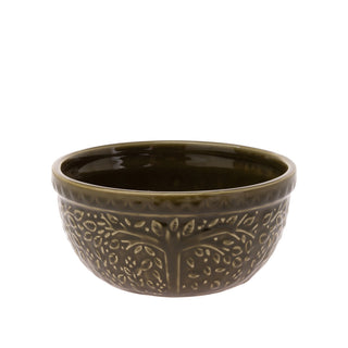 Olive Grn Leaf Embossed Bowl