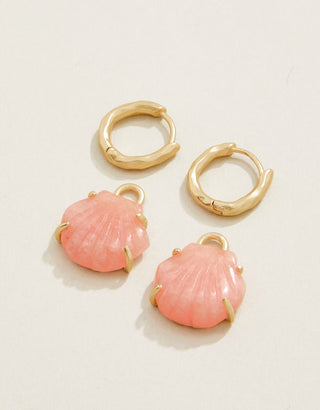 Carved Shell Convertible Hoop Earrings Coral