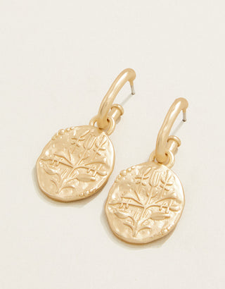 Damask Coin Convertible Hoop Earrings Gold