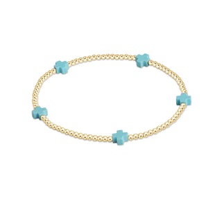 Signature Cross Small Gold Pattern 2mm Bead Bracelet- Turquoise