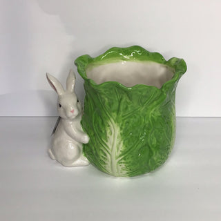 9” Green Cabbage Container with Bunny