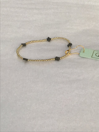 Signature Cross Small Gold Pattern 2mm Bead Bracelet- Charcoal