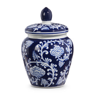 9.25” Blue with White Floral Ginger Jar