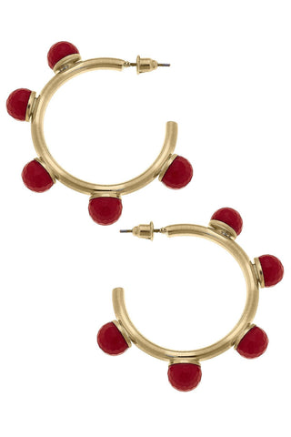 Red Beaded Hoop Earrings