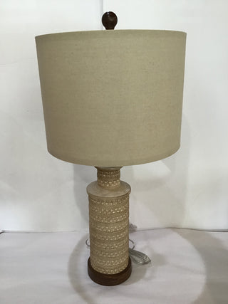 Tan Wood Look Carved Lamp