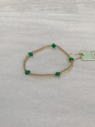 Signature Cross Small Gold Pattern 2mm Bead Bracelet- Emerald