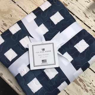 Ellie Plaid Navy Baby Blanket