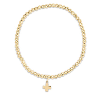 Cross Charm 3mm Classic Gold Bead Bracelet