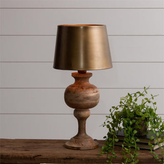 Table Lamp-Wood with Brass Tone Metal Shade