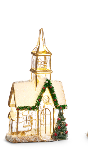 9" LIGHTED GOLD CHURCH