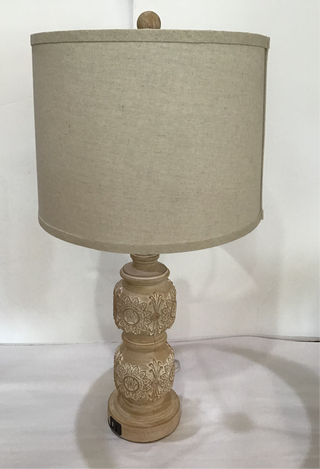 Wood Look Carved White Washed Lamp