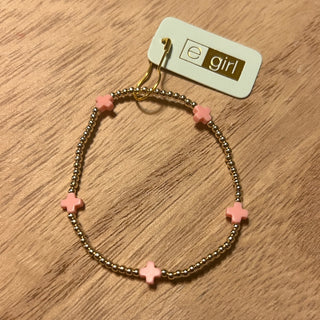 egirl Signature Cross Small Gold Pattern 2mm Bead Bracelet- Pink