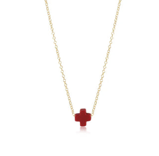 16” NECKLACE GOLD - SIGNATURE CROSS SMALL RED