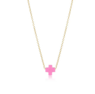 16” Necklace Gold- Signature Cross Small Bright Pink