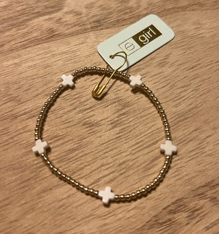 egirl Signature Cross Small Gold Pattern 2mm Bead Bracelet- Off White