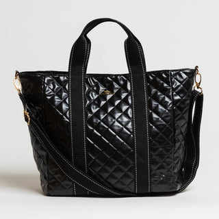 On The Clock Tote Bag- Black Quilted