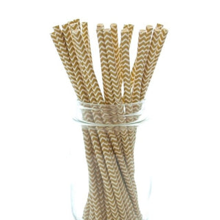 Cocktail Straw Gold Chevron 25pkg