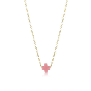 16” NECKLACE GOLD - SIGNATURE CROSS SMALL PINK