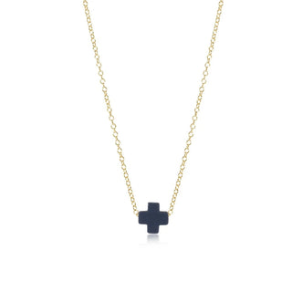 16” Necklace Gold- Signature Cross Small Navy