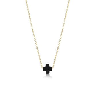 16” Necklace Gold- Signature Cross Small Onyx