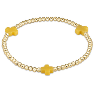 Signature cross gold pattern 3mm bead bracelet- Canary