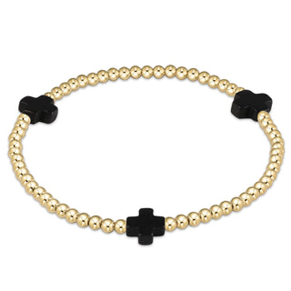 Signature cross gold pattern 3mm bead bracelet- Onyx