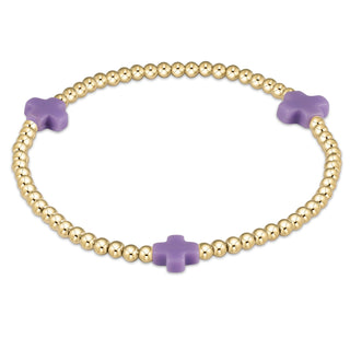 Signature cross gold pattern 3mm bead bracelet- Purple